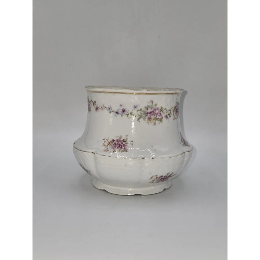 Schumann Bavarian Vintage Floral Porcelain Cachepot Vase Pink Flowers Gold‎ Trim